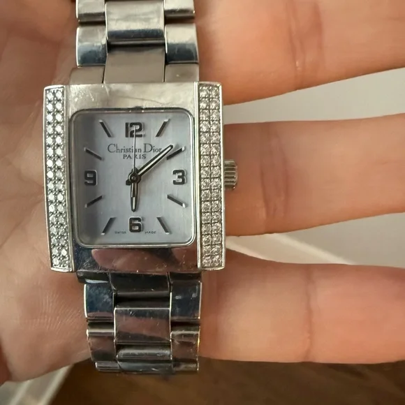 Women's Christian Dior Riva Watch Stainless Steel Silver Diamonds